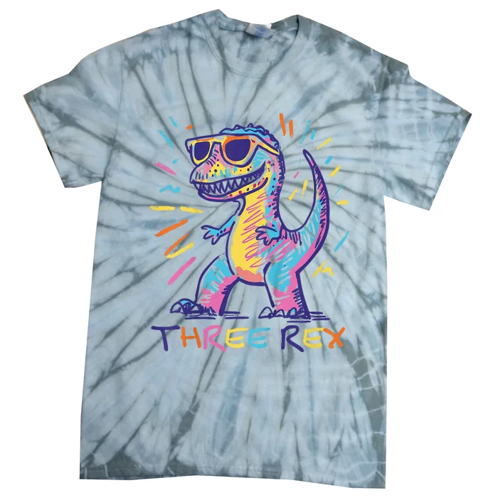 Three Rex 3rd Birthday Gifts Third Dinosaur Boy 3 Years Old Tie-Dye T-Shirt