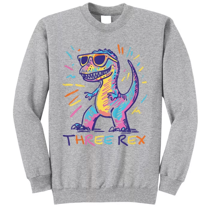 Three Rex 3rd Birthday Gifts Third Dinosaur Boy 3 Years Old Tall Sweatshirt