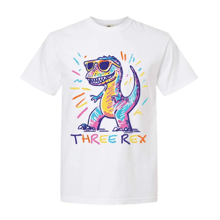 Three Rex 3rd Birthday Gifts Third Dinosaur Boy 3 Years Old Garment-Dyed Heavyweight T-Shirt