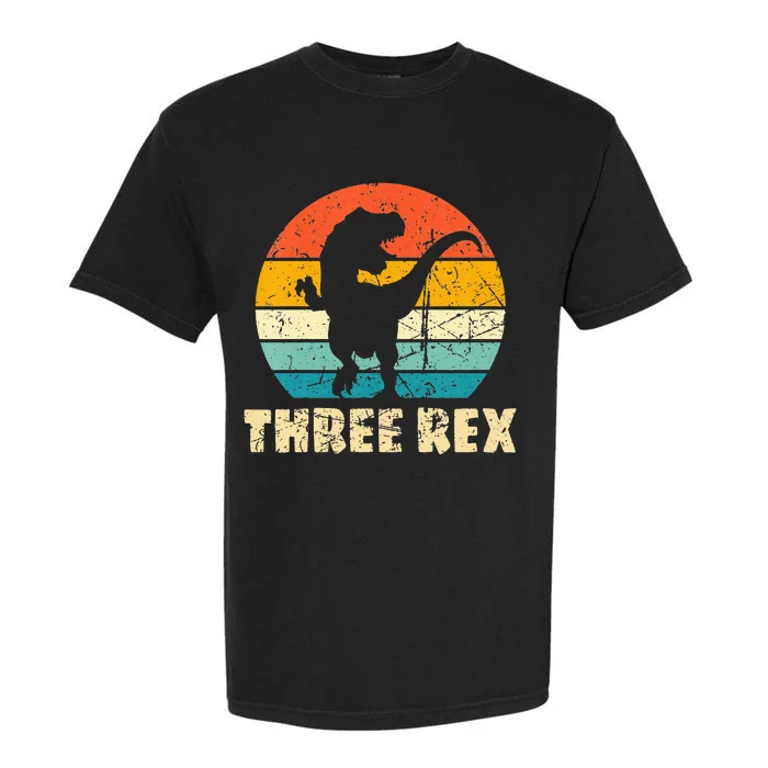 Three Rex 3rd Birthday Third Dinosaur 3 Year Old Garment-Dyed Heavyweight T-Shirt