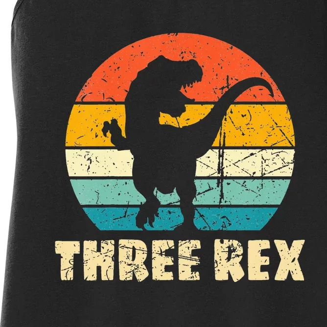 Three Rex 3rd Birthday Third Dinosaur 3 Year Old Women's Racerback Tank