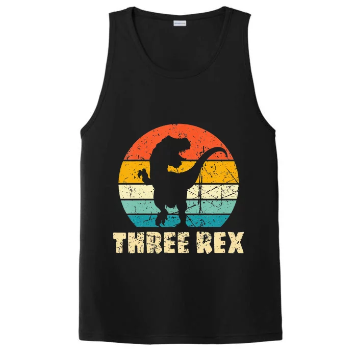 Three Rex 3rd Birthday Third Dinosaur 3 Year Old Performance Tank