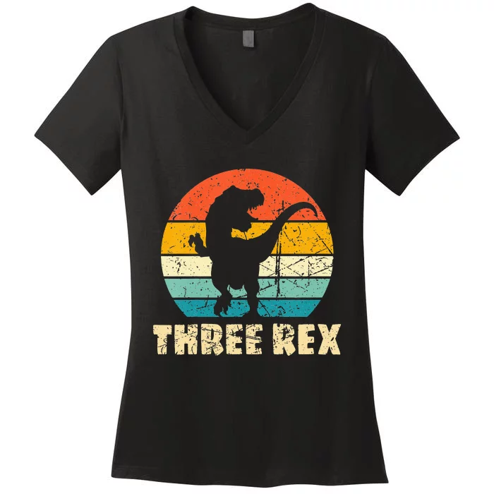 Three Rex 3rd Birthday Third Dinosaur 3 Year Old Women's V-Neck T-Shirt