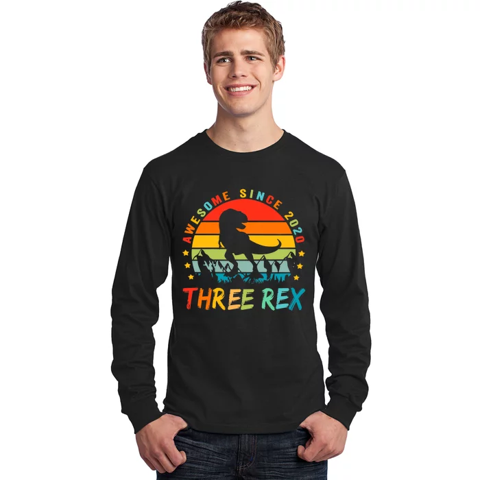 Three Rex 3rd Birthday Third Dinosaur 3 Year Old Long Sleeve Shirt