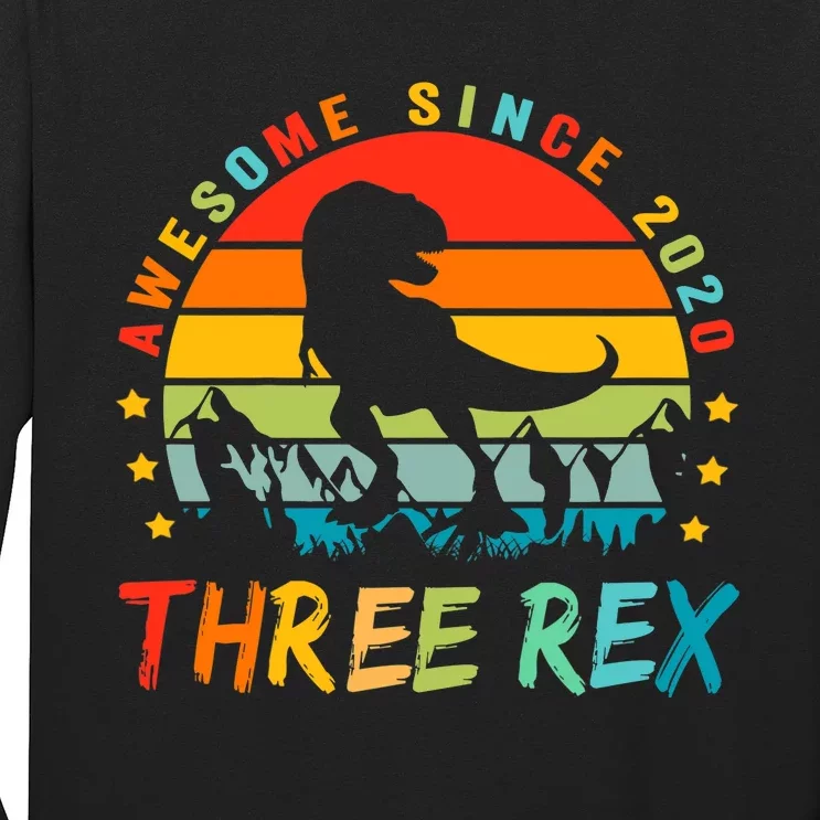 Three Rex 3rd Birthday Third Dinosaur 3 Year Old Long Sleeve Shirt