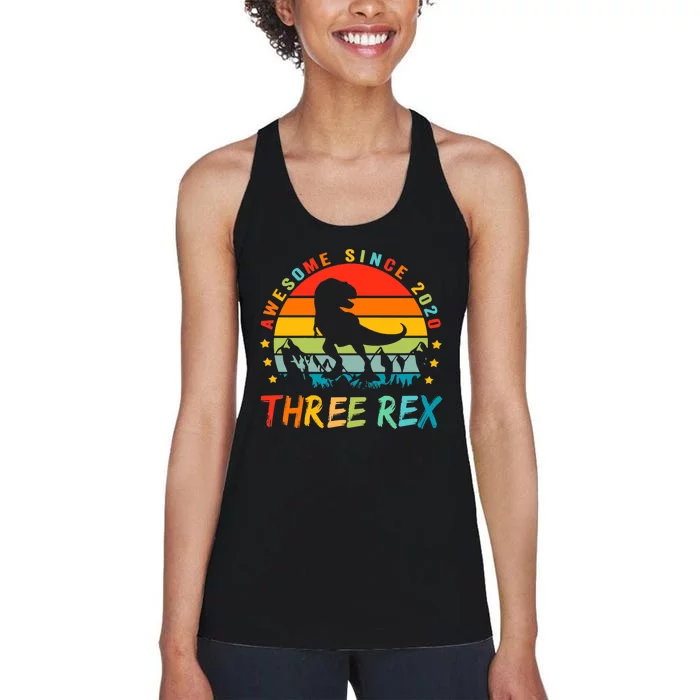 Three Rex 3rd Birthday Third Dinosaur 3 Year Old Women's Racerback Tank