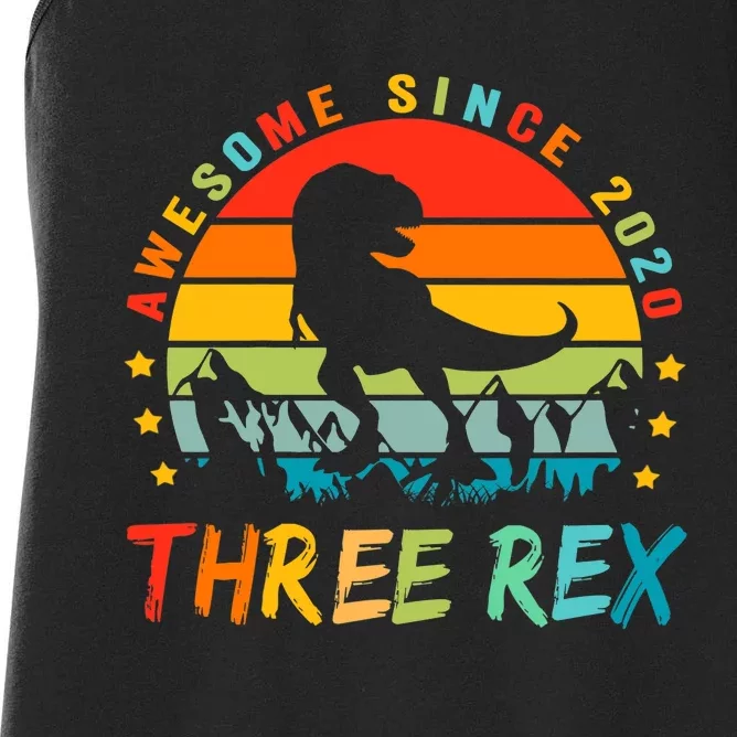 Three Rex 3rd Birthday Third Dinosaur 3 Year Old Women's Racerback Tank