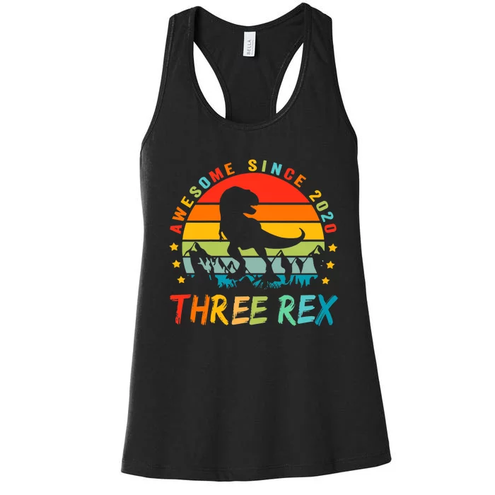 Three Rex 3rd Birthday Third Dinosaur 3 Year Old Women's Racerback Tank