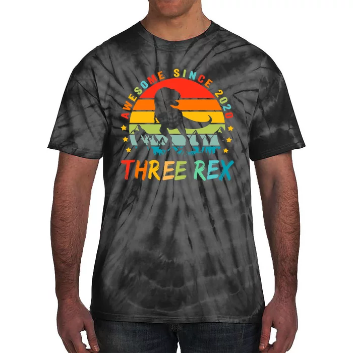 Three Rex 3rd Birthday Third Dinosaur 3 Year Old Tie-Dye T-Shirt