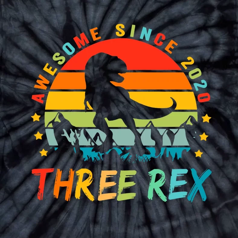 Three Rex 3rd Birthday Third Dinosaur 3 Year Old Tie-Dye T-Shirt