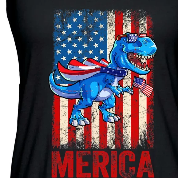 T Rex 4th Of July Dino Men American USA Flag Ladies Essential Flowy Tank