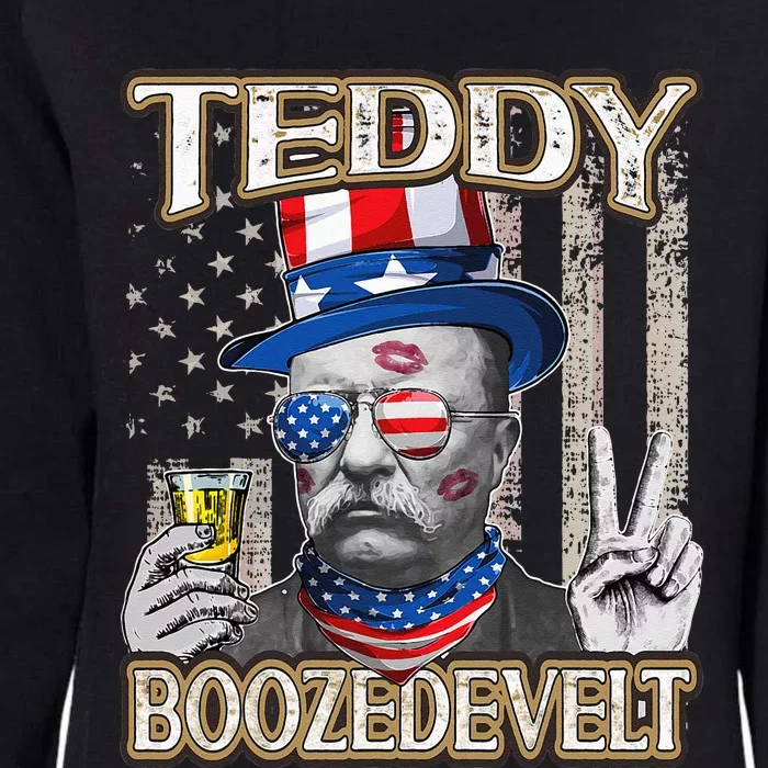 Theodore Roosevelt 4th July Teddy Boozedevelt American Flag Womens California Wash Sweatshirt