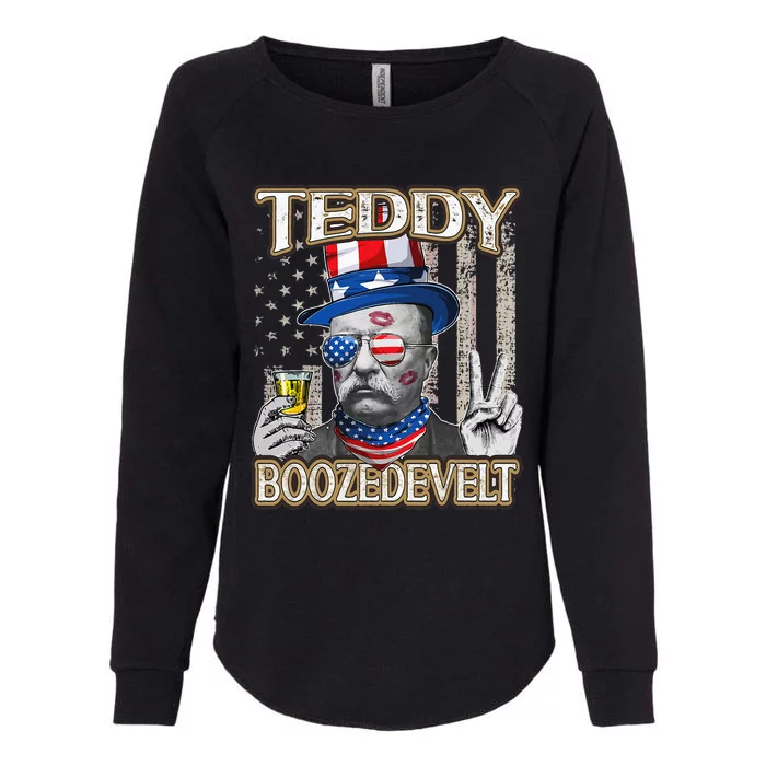 Theodore Roosevelt 4th July Teddy Boozedevelt American Flag Womens California Wash Sweatshirt