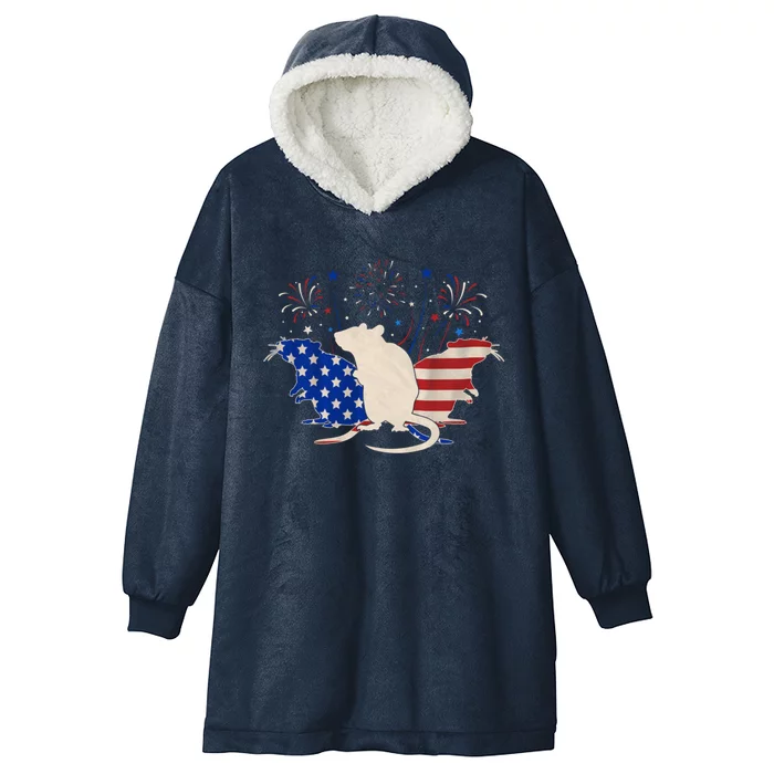 Three Rat 4th Of July Patriotic American Flag Gift Hooded Wearable Blanket