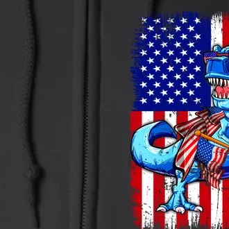 T Rex 4th Of July Dino Men American USA Flag Full Zip Hoodie