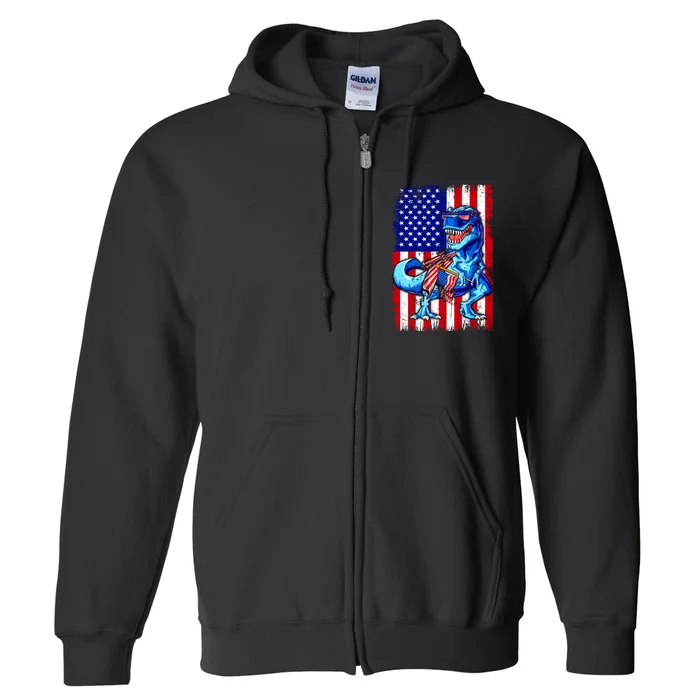 T Rex 4th Of July Dino Men American USA Flag Full Zip Hoodie