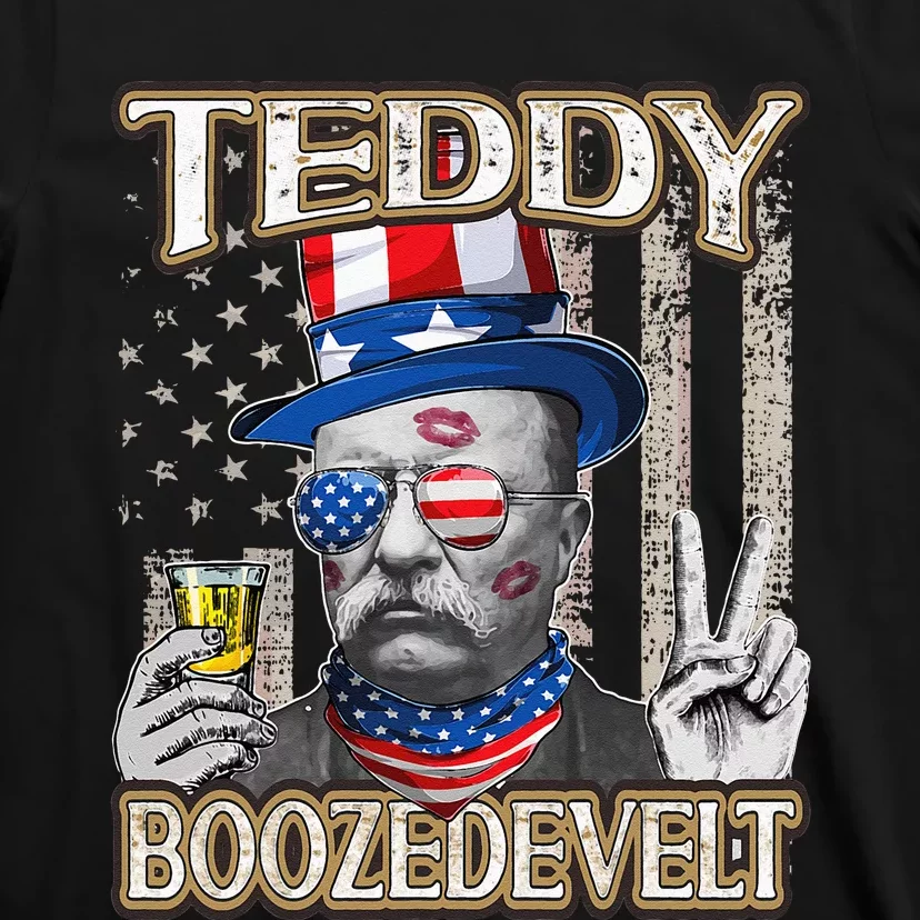 Theodore Roosevelt 4th July Teddy Boozedevelt American Flag T-Shirt