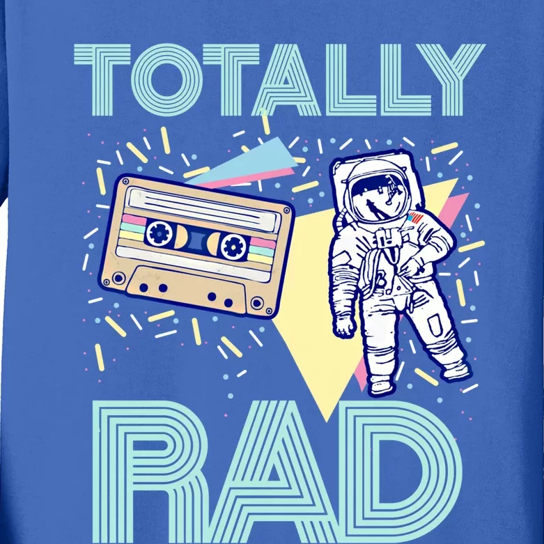 Totally Rad! 80s Retro Eighties Astronaut And Cassette Graphic Gift Kids Long Sleeve Shirt