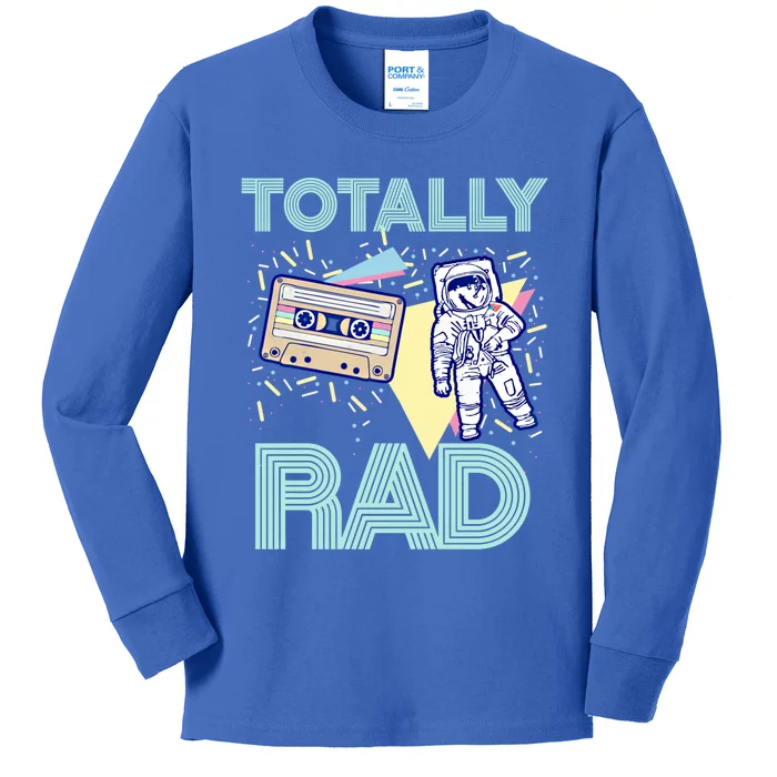 Totally Rad! 80s Retro Eighties Astronaut And Cassette Graphic Gift Kids Long Sleeve Shirt