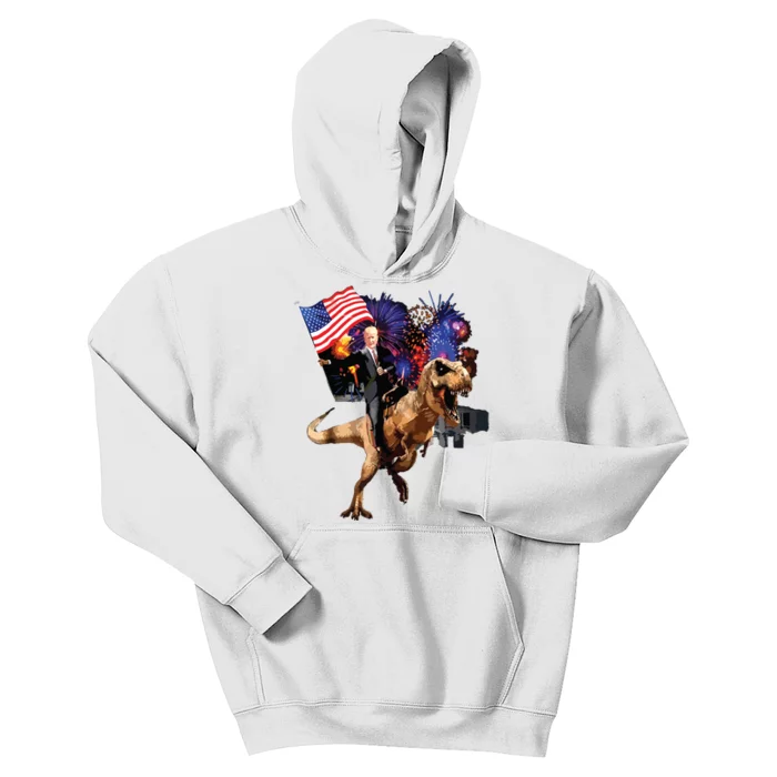 Trump Riding A Dinosaur Trex Suppor Trump 2020 Kids Hoodie