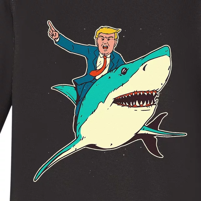 Trump Rides A Shark Trump Shark Baby Long Sleeve Bodysuit