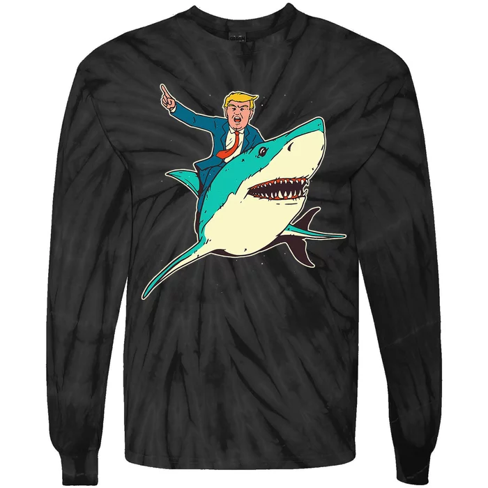 Trump Rides A Shark Trump Shark Tie-Dye Long Sleeve Shirt