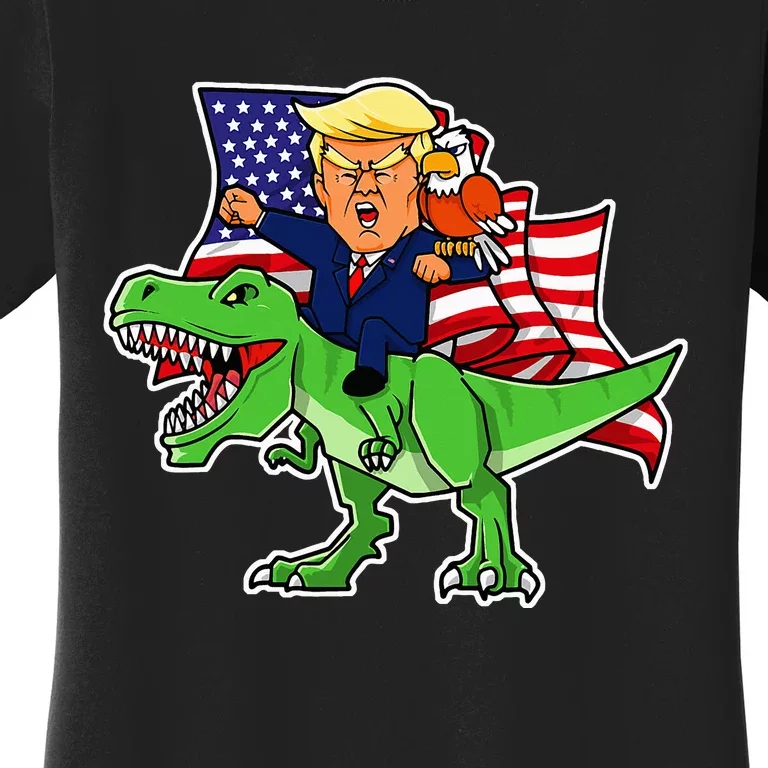 Trump Riding A Dinosaur Trex Funny Merica Patriotic Women's T-Shirt