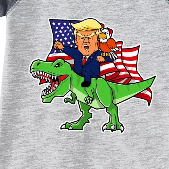 Trump Riding A Dinosaur Trex Funny Merica Patriotic Infant Baby Jersey Bodysuit