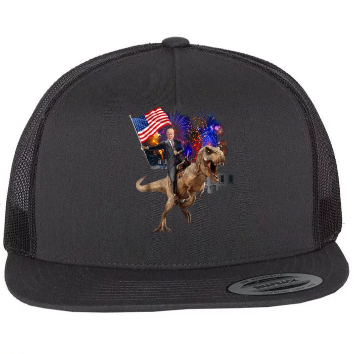 Trump Riding A Dinosaur Trex Suppor Trump 2020 Flat Bill Trucker Hat