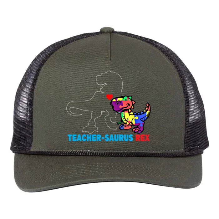 Teachersaurus Rex Animal Autism Teacher Dinosaur Gift Retro Rope Trucker Hat Cap