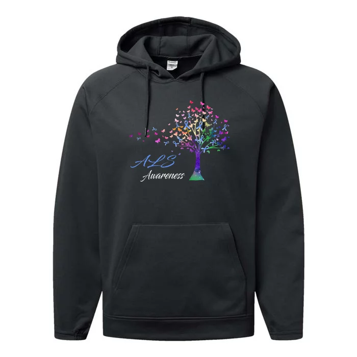 Tree Ribbon ALS Awareness Performance Fleece Hoodie