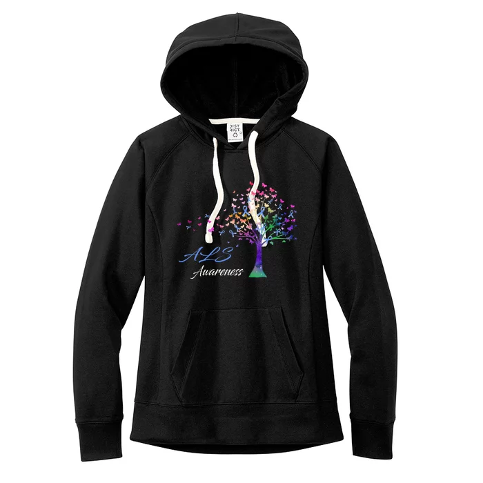 Tree Ribbon ALS Awareness Women's Fleece Hoodie