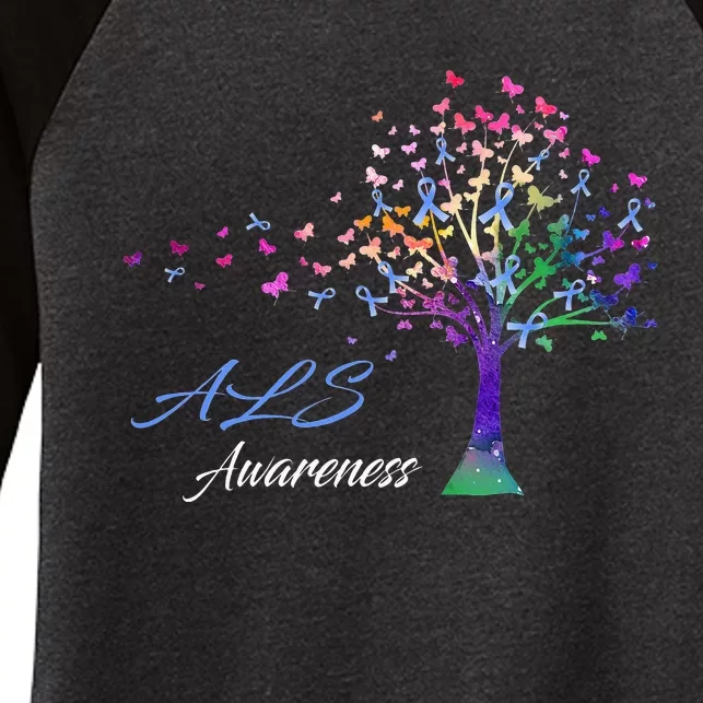 Tree Ribbon ALS Awareness Women's Tri-Blend 3/4-Sleeve Raglan Shirt