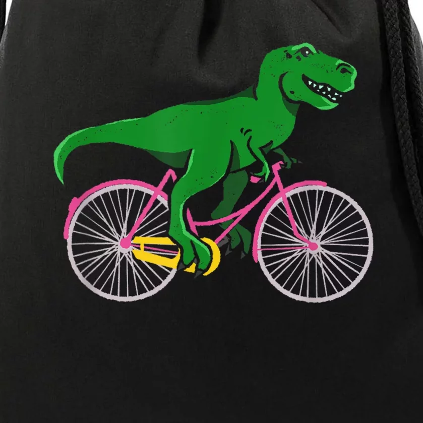 TRex Riding A Bike Funny Trex Dinosaur Bicycle Rider Drawstring Bag