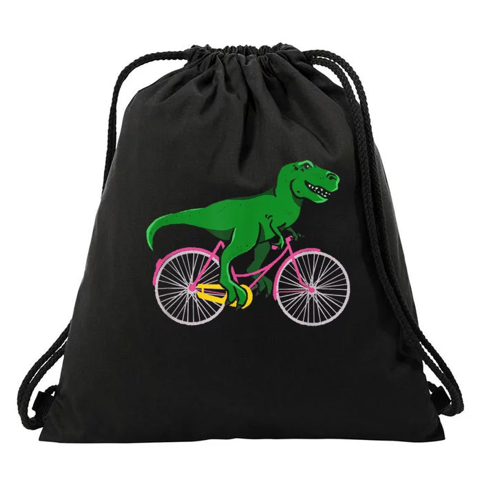 TRex Riding A Bike Funny Trex Dinosaur Bicycle Rider Drawstring Bag