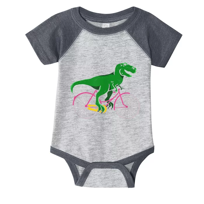 TRex Riding A Bike Funny Trex Dinosaur Bicycle Rider Infant Baby Jersey Bodysuit