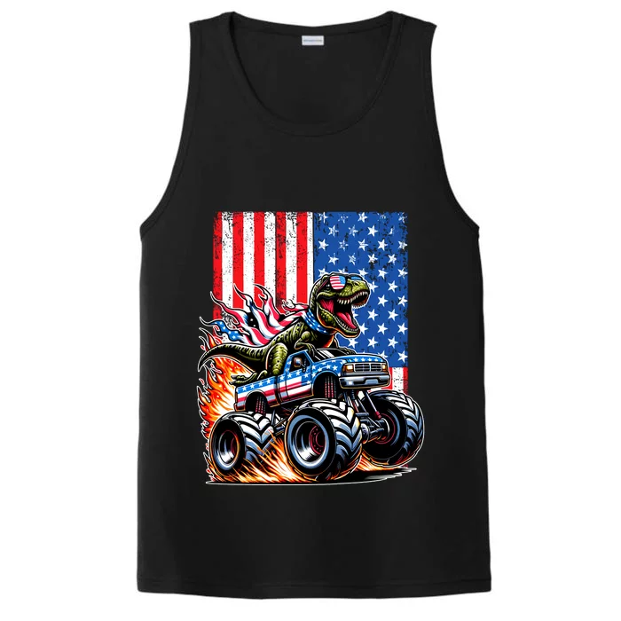 Trex Riding American Monster Truck Usa Flag Performance Tank