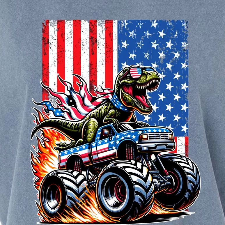 Trex Riding American Monster Truck Usa Flag Garment-Dyed Women's Muscle Tee