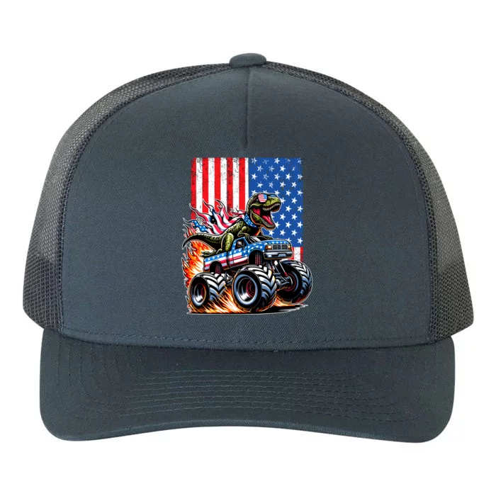 Trex Riding American Monster Truck Usa Flag Yupoong Adult 5-Panel Trucker Hat