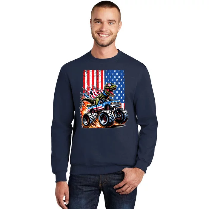 Trex Riding American Monster Truck Usa Flag Sweatshirt