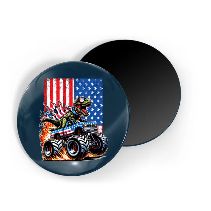 Trex Riding American Monster Truck Usa Flag Magnet