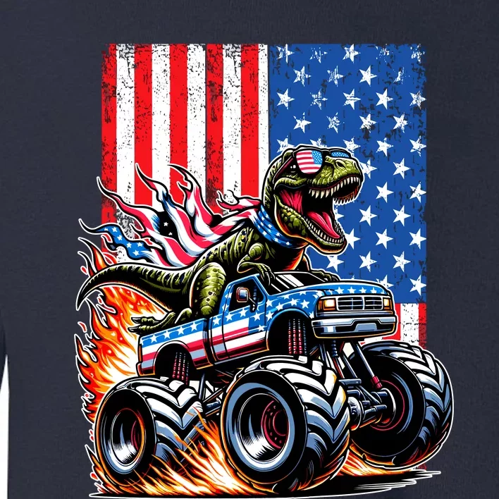 Trex Riding American Monster Truck Usa Flag Toddler Sweatshirt