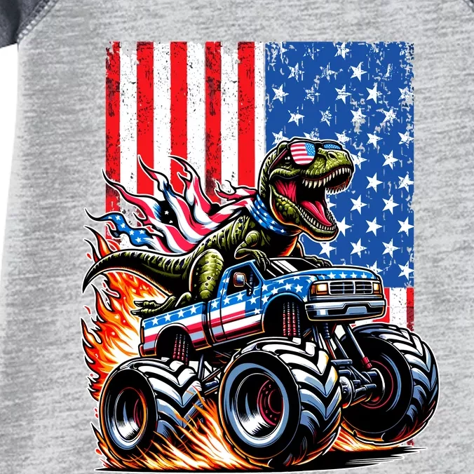 Trex Riding American Monster Truck Usa Flag Infant Baby Jersey Bodysuit