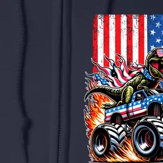 Trex Riding American Monster Truck Usa Flag Full Zip Hoodie