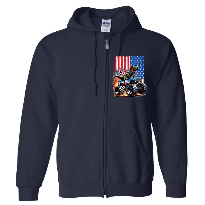 Trex Riding American Monster Truck Usa Flag Full Zip Hoodie