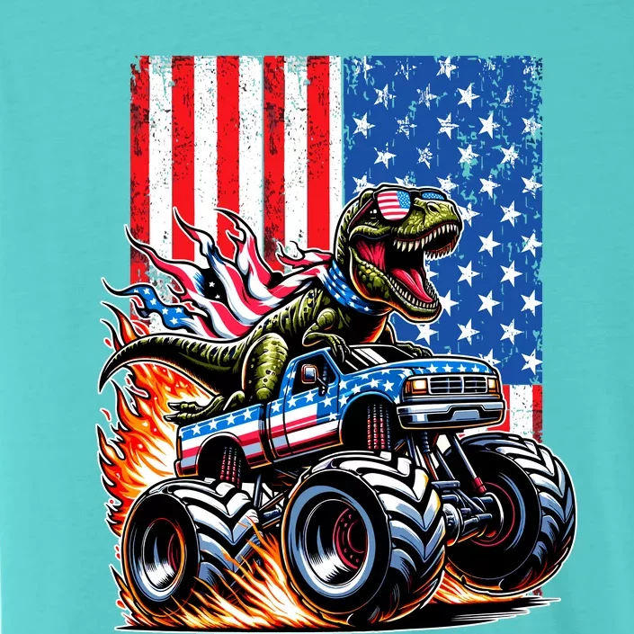 Trex Riding American Monster Truck Usa Flag ChromaSoft Performance T-Shirt