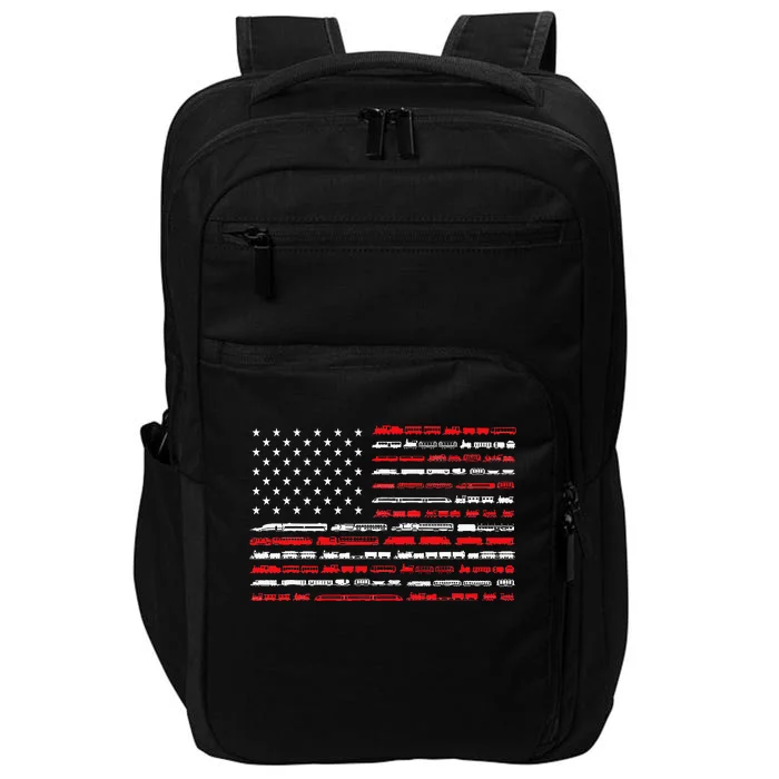 Train Railroad American Flag Vintage Locomotive Impact Tech Backpack