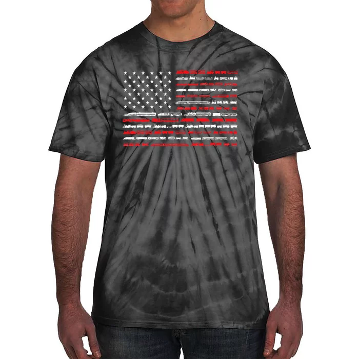 Train Railroad American Flag Vintage Locomotive Tie-Dye T-Shirt