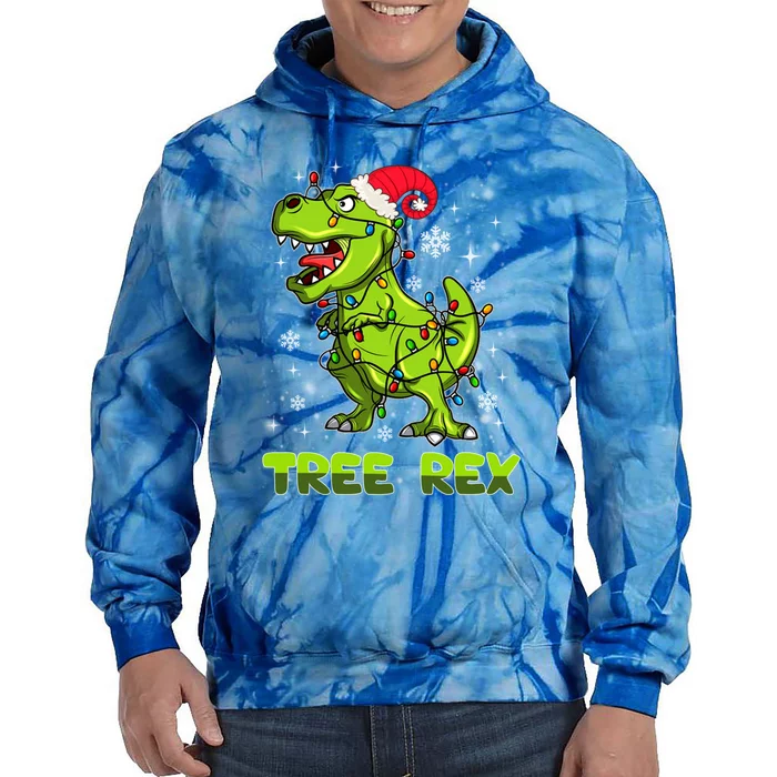 Tree Rex Animal Pun Funny Dinosaur Christmas Pajama Great Gift Tie Dye Hoodie