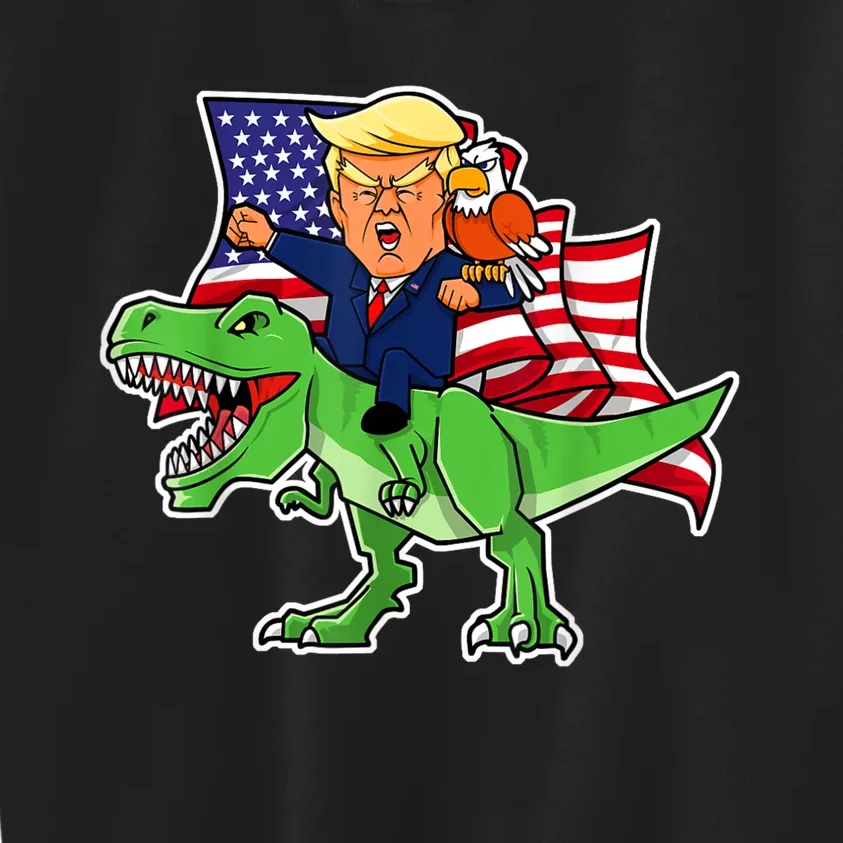 Trump Riding A Dinosaur TRex Funny Merica Patriotic July 4th Kids Sweatshirt